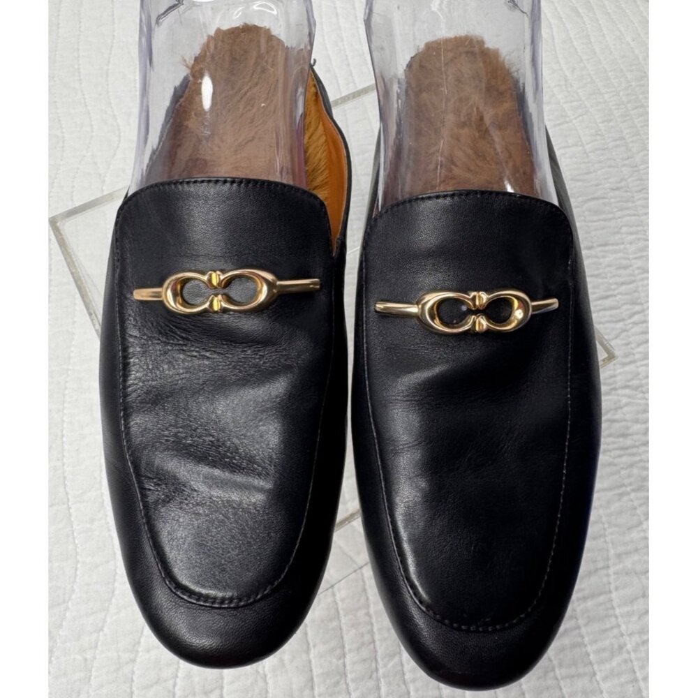 Coach Sienna Sherpa Black Leather Slip-on Slides Mules 6.5 - Picture 3 of 9